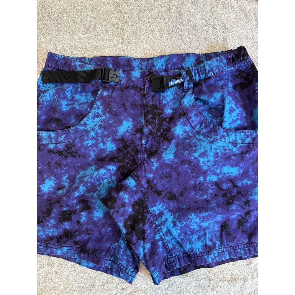Kavu Tie Dye LG Mens Buckle Belted Short Blue/Purple Hiking Outdoor Chino